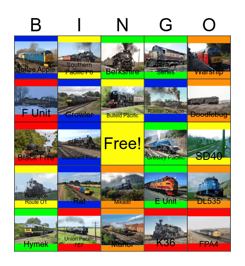 Summer Trains I would like to ride someday Bingo Card