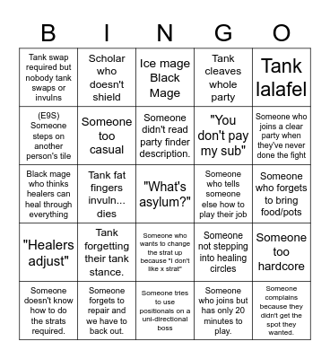 Party Finder Bingo Card