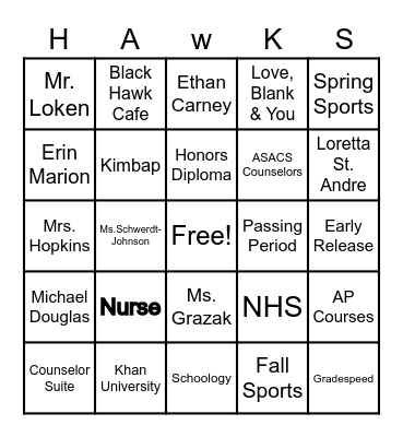 Newbie Snacks Bingo Card