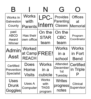 Prevention People BINGO Card