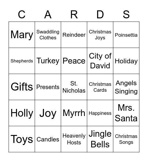 Christmas Cards Bingo Card