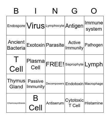 Immune System Bingo Card