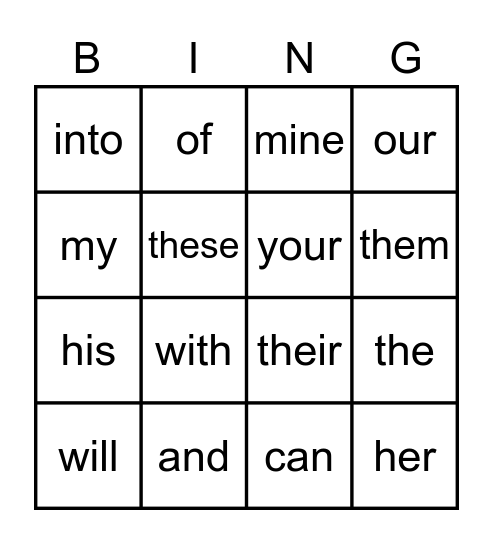 Tricky Words Bingo Card