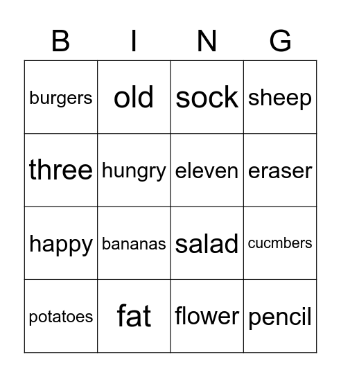 English time 1 Bingo Card