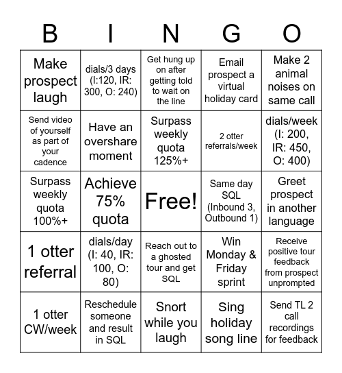 DECEMBER DASH Bingo Card