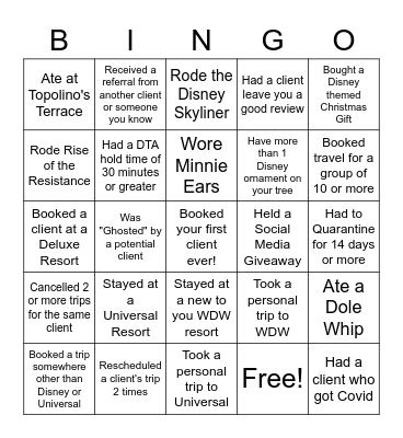 Diserella TA BINGO Card 2020 Edition Bingo Card
