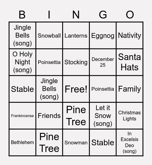 MERRY CHRISTMAS Bingo Card