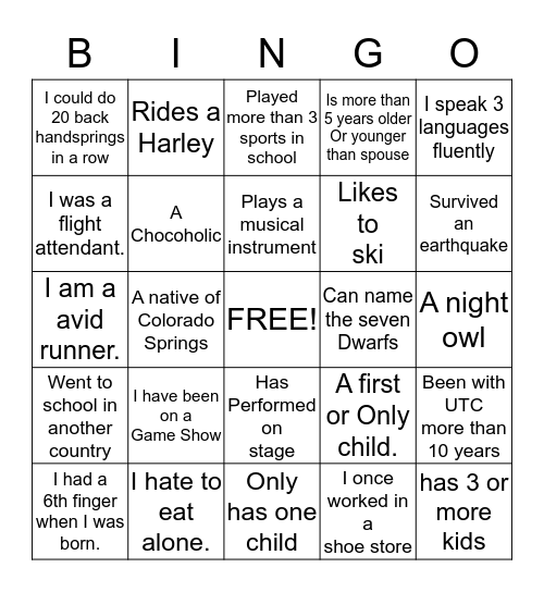 Who Am I? Bingo Card