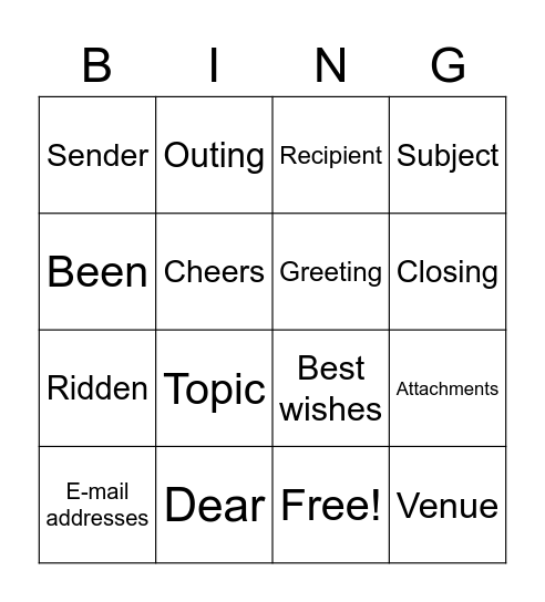 An e-mail from Patrick Bingo Card