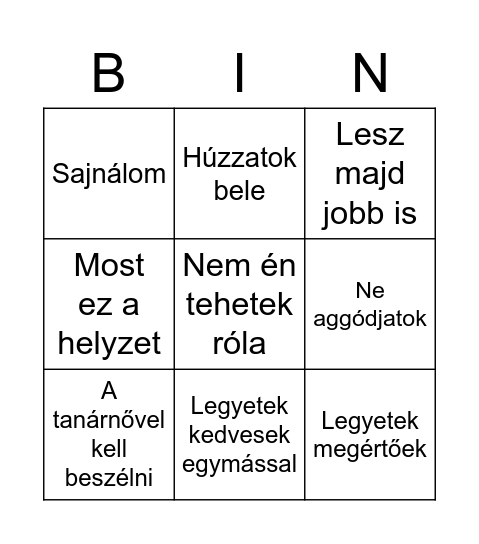 Oszi Problémamegoldó Bingó Bingo Card