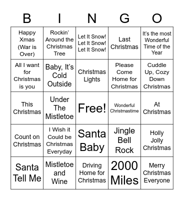 Christmas songs Bingo Card