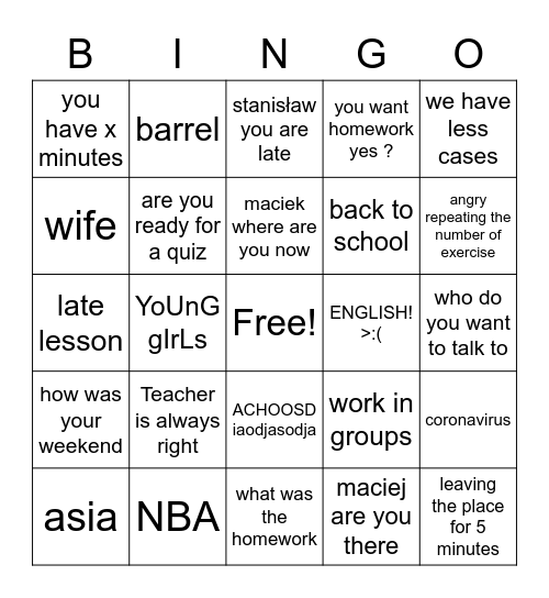 Kordian bingo Card