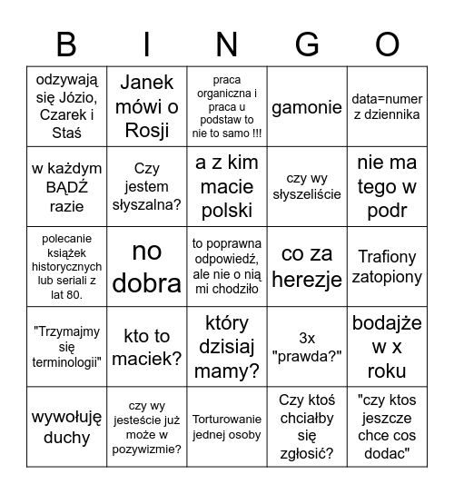 bingo z zimnoch Bingo Card