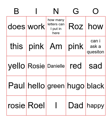 Untitled Bingo Card