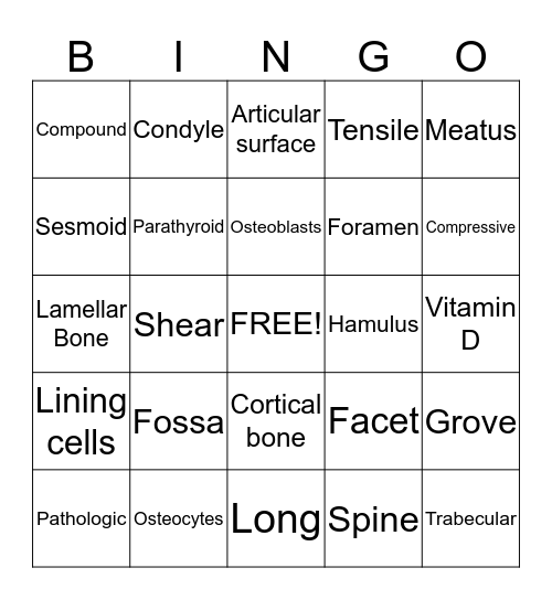 Bone Unit Bingo Card