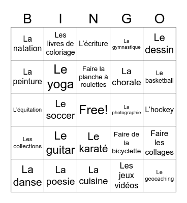 Les passe-temps Bingo Card