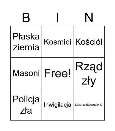 Hucpa Bingo Card