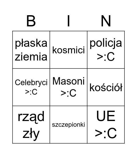 Hucpa Bingo Card