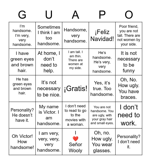 Guapo Bingo Card