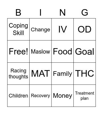 Recovery Bingo Card