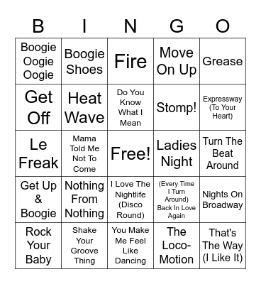 70's Hits Bingo Card