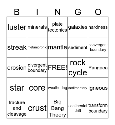 Science Bingo Card