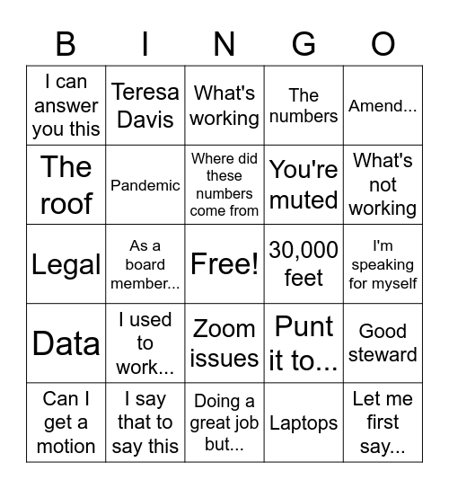 Board Bingo Card