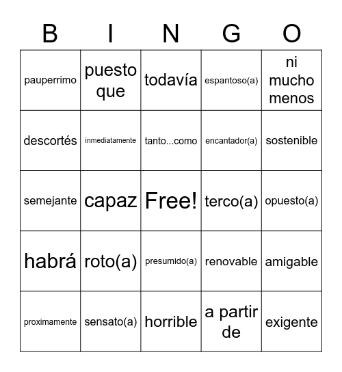 December Mini Unit Bingo Card