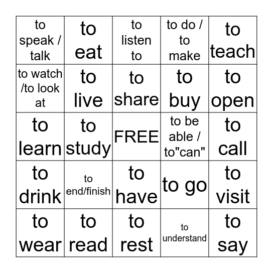 Spanish I verbs 3 Bingo Card