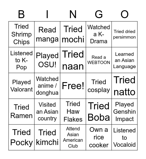 AAC Bingo Card