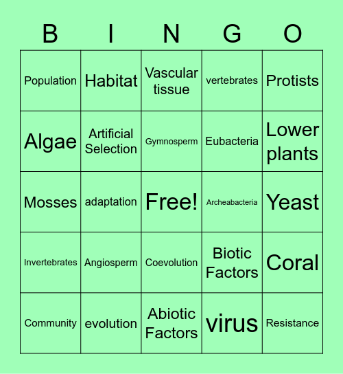 Environmental Bingo Card