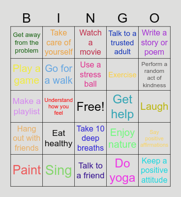 Coping Skills Bingo Card