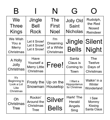 Christmas Carol Bingo Card