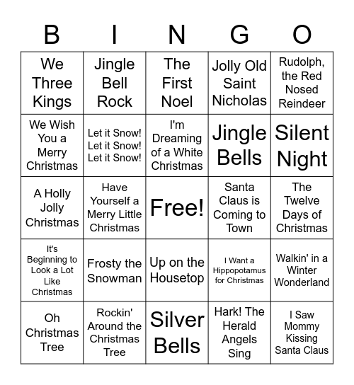 Christmas Carol Bingo Card