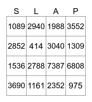 Multiplication Bingo Card