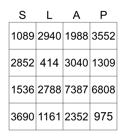 Multiplication Bingo Card