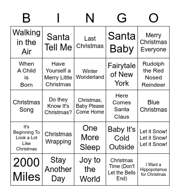 NDH Christmas Music Bingo Card