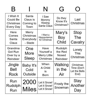 NDH Christmas Music Bingo Card