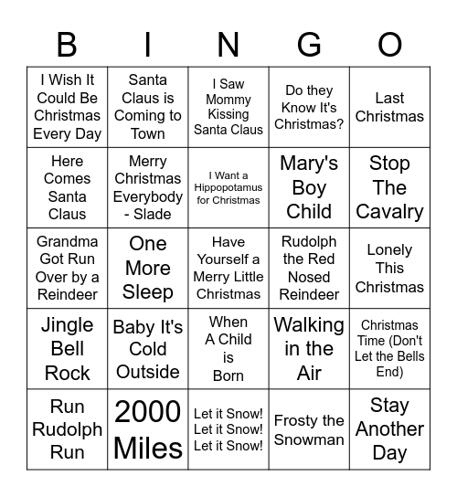 NDH Christmas Music Bingo Card