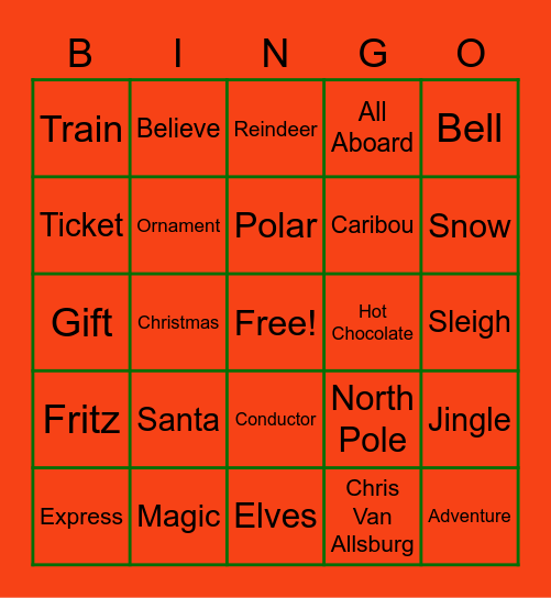 Polar Express Bingo Card