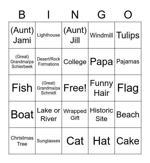 Family Slide Show Bingo! Bingo Card