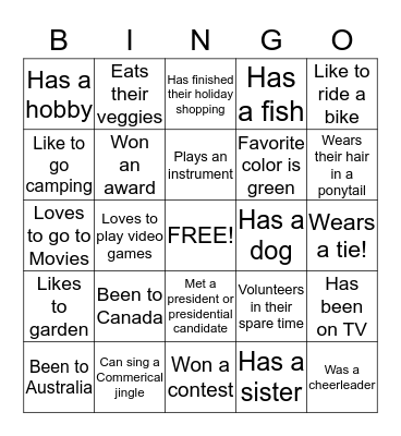 Get to know your coworker Bingo! Bingo Card