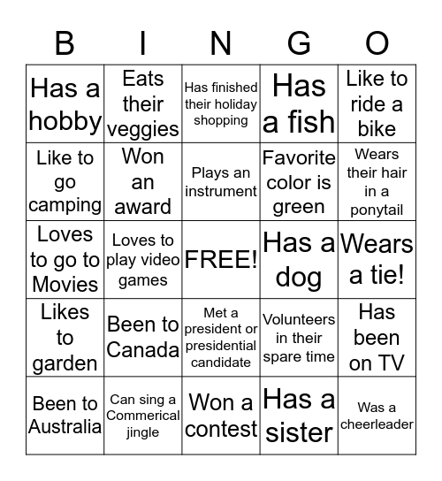 Get to know your coworker Bingo! Bingo Card