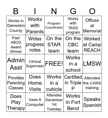 Prevention People BINGO Card