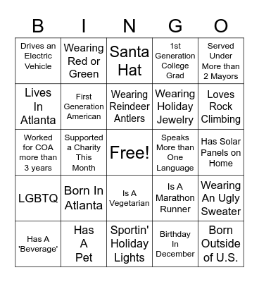 ONE ATLANTA HOLIDAY BINGO Card