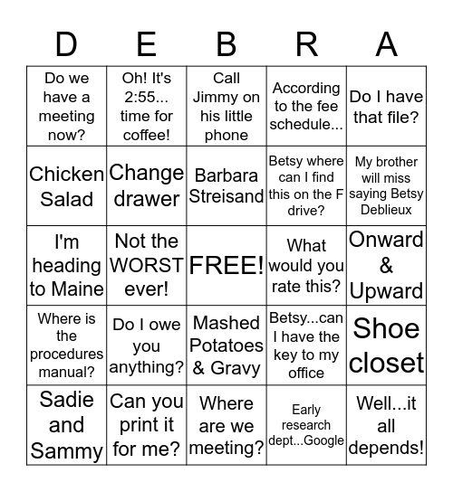 DEB "ISMS" Bingo Card