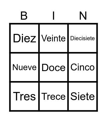 LOS NÚMEROS Bingo Card