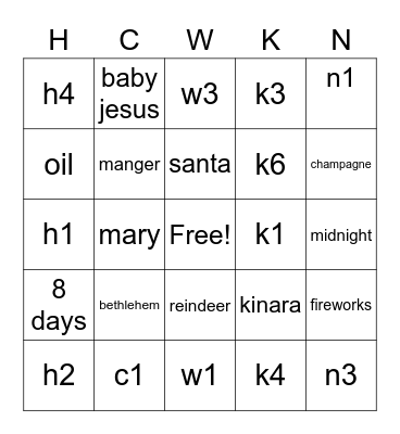 test Bingo Card