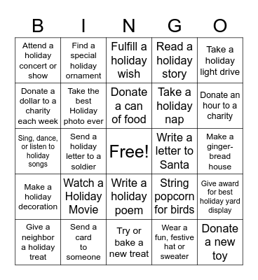 Holiday Cheer Bingo Card