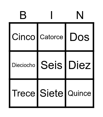 LOS NÚMEROS Bingo Card